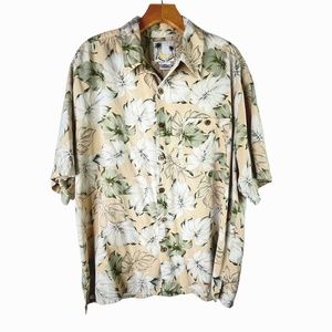 Banana Cabana Yellow Green White Silk Hawaiian Shirt Size L